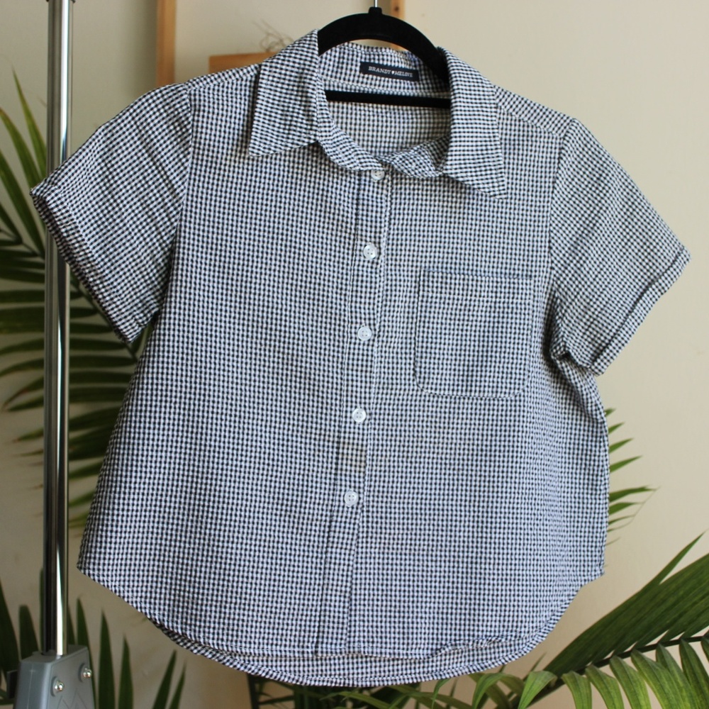 Brandy Melville Gingham Collared Cropped Blouse